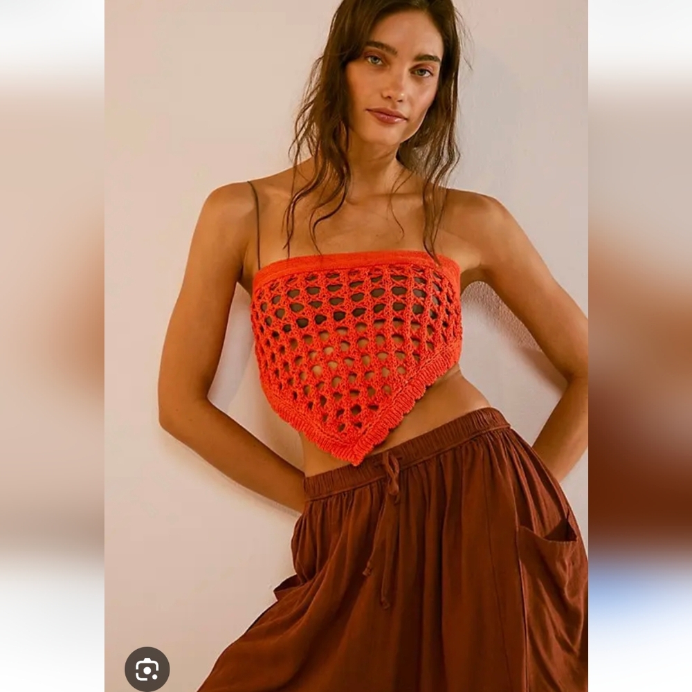🏖 Free People Beach Cayman Convertible Orange Crochet Tied Top